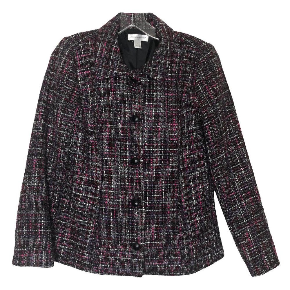 Christopher & BANKS Wool Tweed Button Front Blazer Black, White & Pink - Small